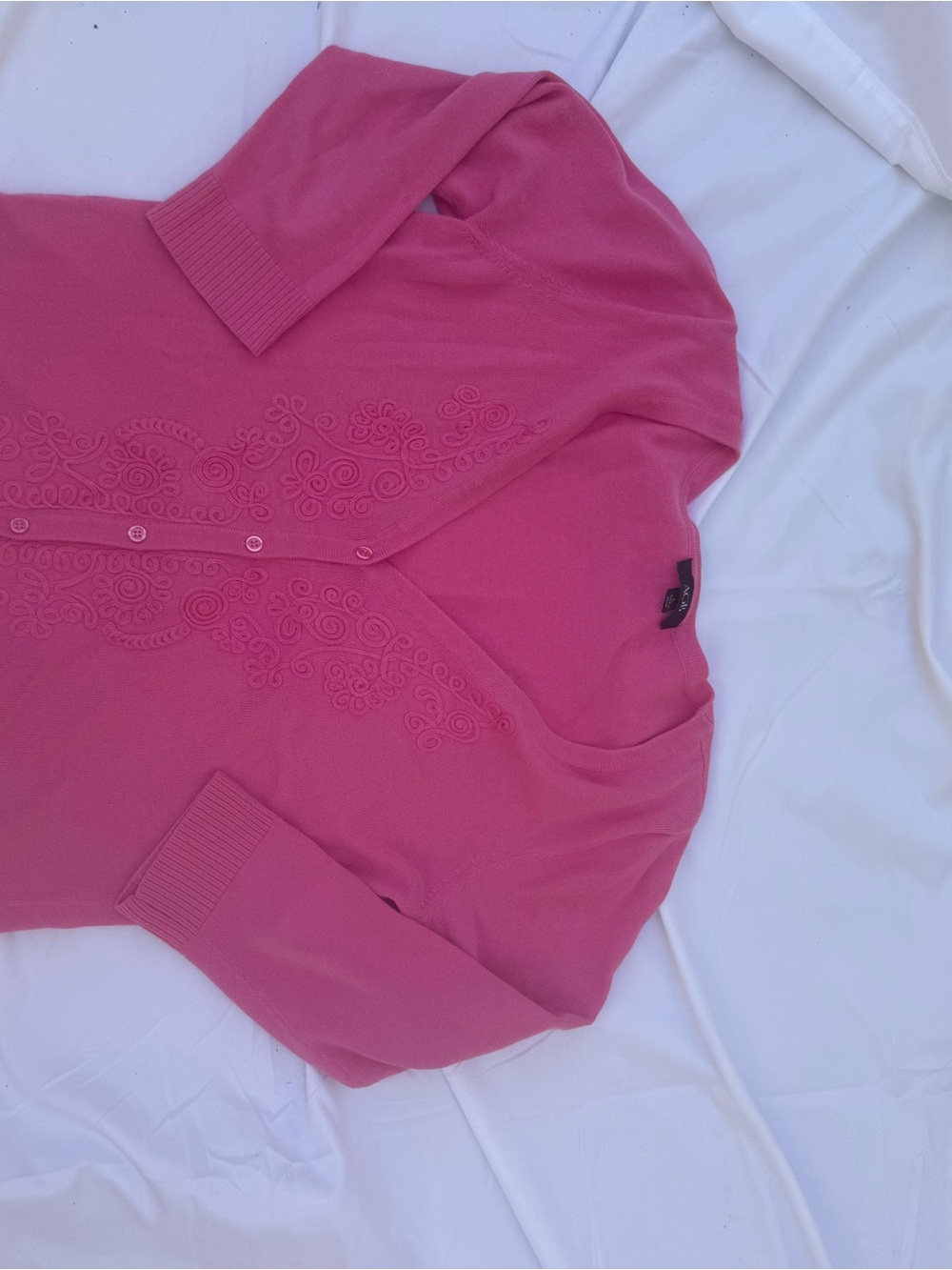 Pink Embroidered Button Cardigan